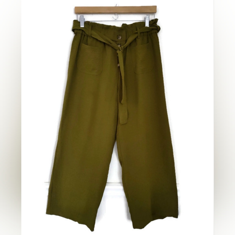 Rich Olive Green Women's Wide-Leg Pants Size Medium